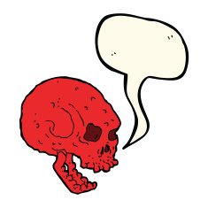 cartoon spooky skull with speech bubble N110