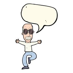 cartoon old man wearing big glasses with speech bubble N7
