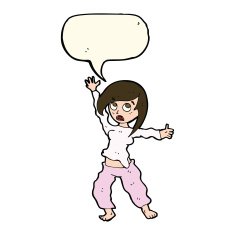 cartoon frightened woman with speech bubble N23