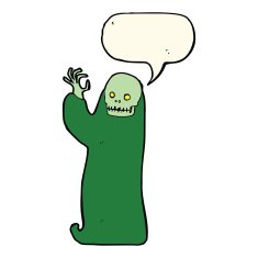 cartoon waving halloween ghoul with speech bubble N8