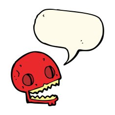 cartoon spooky skull with speech bubble N111