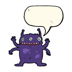 cartoon alien monster with speech bubble N7