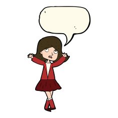 cartoon unhappy girl with speech bubble N15