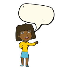 cartoon friendly woman waving with speech bubble N40