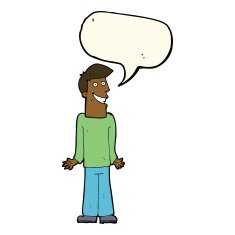 cartoon man shrugging shoulders with speech bubble N29