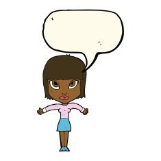 cartoon woman shrugging with speech bubble N45