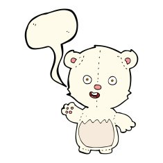 cartoon waving polar bear cub with speech bubble N34