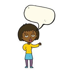 cartoon bored woman with speech bubble N23