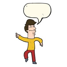 cartoon worried man pointing with speech bubble N21