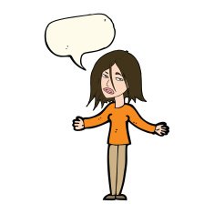 cartoon woman shrugging shoulders with speech bubble N349