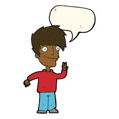 cartoon man giving peace sign with speech bubble N40