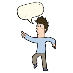 cartoon worried man pointing with speech bubble N22