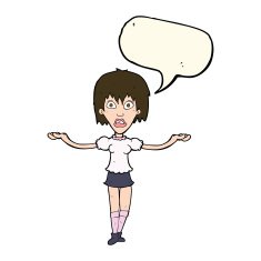 cartoon woman shrugging shoulders with speech bubble N350