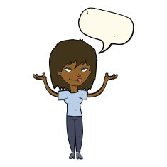 cartoon woman shrugging with speech bubble N46