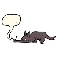 cartoon dog sniffing floor with speech bubble N4