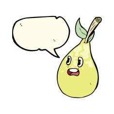 cartoon pear with speech bubble N7