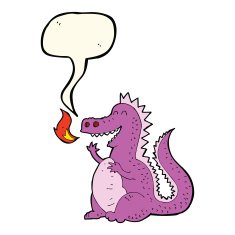 cartoon fire breathing dragon with speech bubble N7
