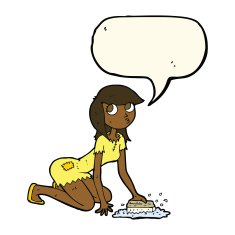 cartoon cinderella scrubbing floors with speech bubble N6
