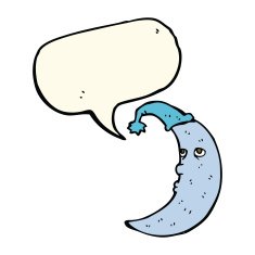 sleepy moon cartoon with speech bubble N7