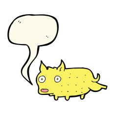 cartoon little dog cocking leg with speech bubble N8