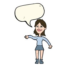 cartoon woman making hand gesture with speech bubble N7