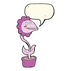 cartoon monster plant with speech bubble N8