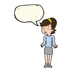 cartoon woman shrugging shoulders with speech bubble N351