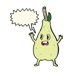 cartoon frightened pear with speech bubble N6
