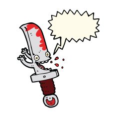 crazy knife cartoon character with speech bubble N8