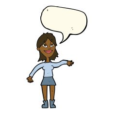 cartoon woman making hand gesture with speech bubble N8