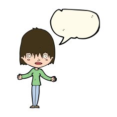 cartoon woman shrugging shoulders with speech bubble N353