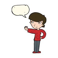 cartoon woman waving with speech bubble N258