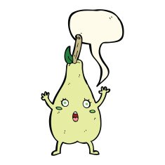 cartoon frightened pear with speech bubble N7