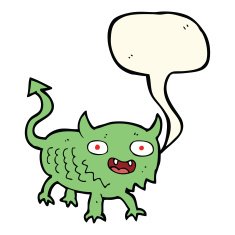 cartoon little demon with speech bubble N21