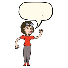 cartoon pilot woman waving with speech bubble N6