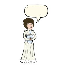cartoon shocked victorian woman with speech bubble N8