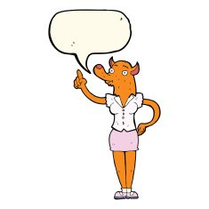 cartoon fox woman with idea speech bubble N4