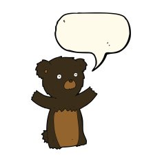 cartoon black bear cub with speech bubble N55
