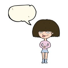 cartoon sly woman with speech bubble N7
