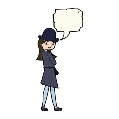 cartoon female spy with speech bubble N17