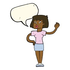 cartoon woman waving with speech bubble N259