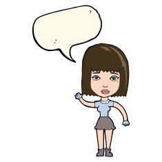 cartoon waving woman with speech bubble N101