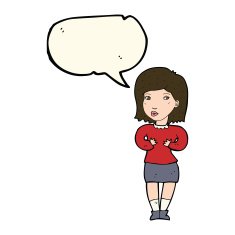 cartoon woman making excuses with speech bubble N13
