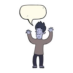 cartoon happy vampire man with speech bubble N24