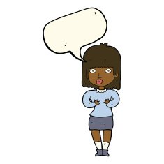 cartoon shocked woman with speech bubble N75