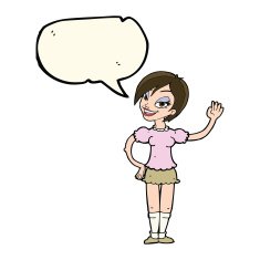 cartoon waving woman with speech bubble N102