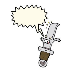 cartoon frightened knife with speech bubble N7