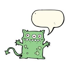 cartoon little monster with speech bubble N22