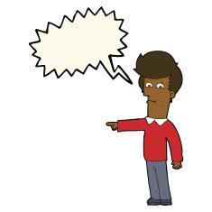 cartoon man pointing with speech bubble N142