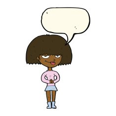 cartoon sly woman with speech bubble N8